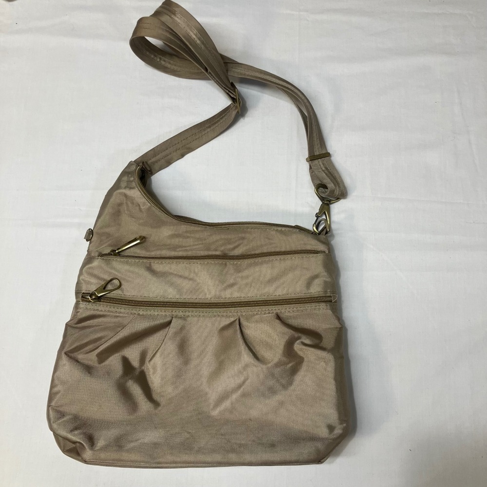 Travelon Anti-Theft Signature Crossbody Bag Tan RFID Shielded Pocket Travel Safe